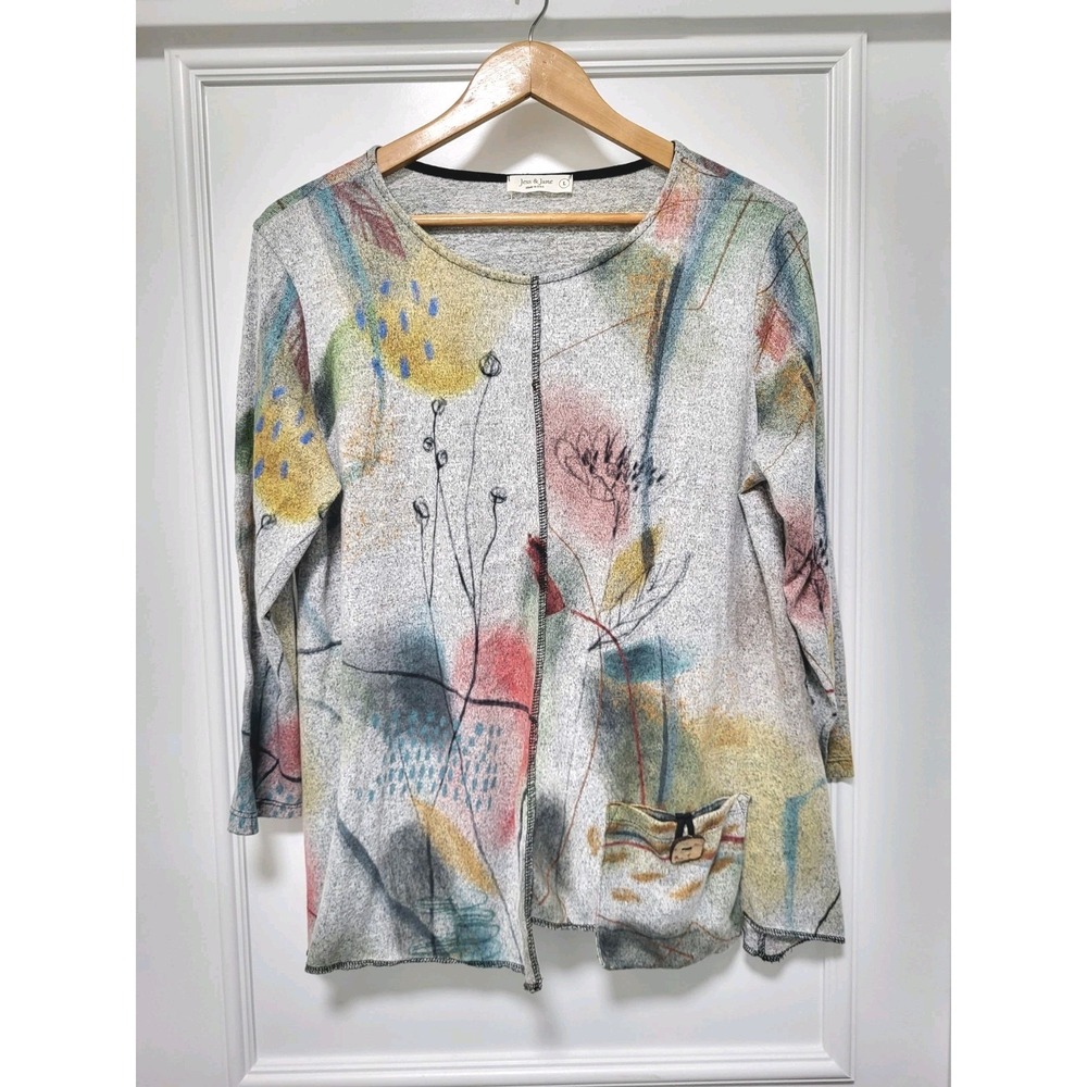 Jess & Jane Hazel Abstract Artsy Floral Tunic Top Sz L